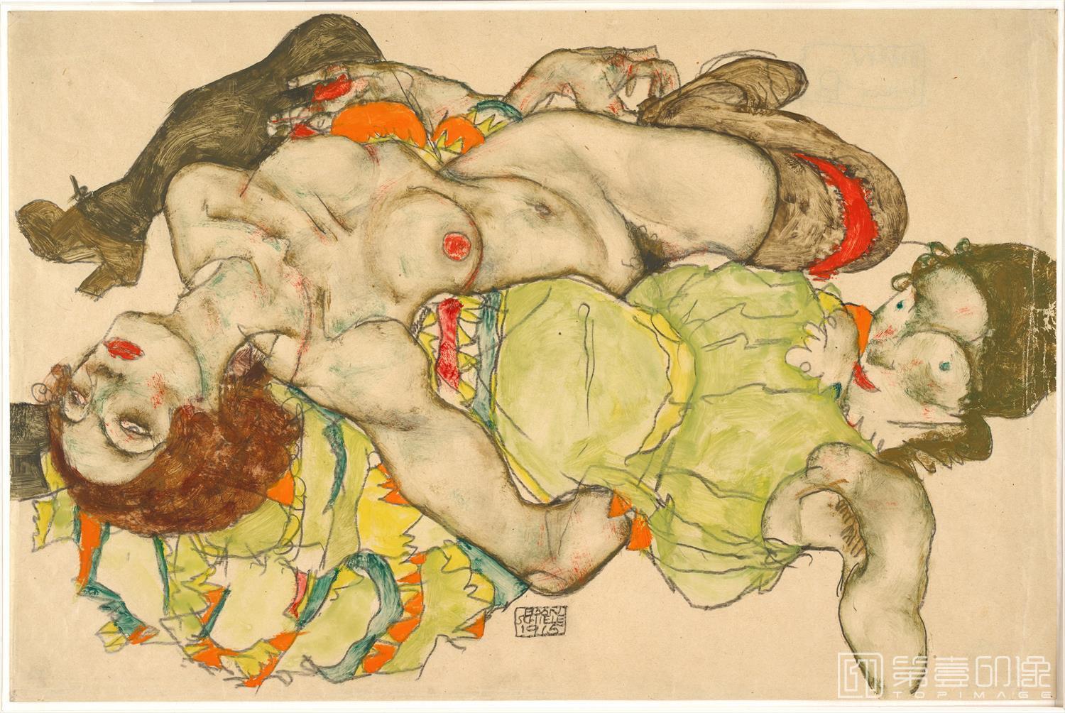 速写-奥地利维也纳阿尔贝蒂娜博物馆-Egon Schiele–Female Lovers -044
